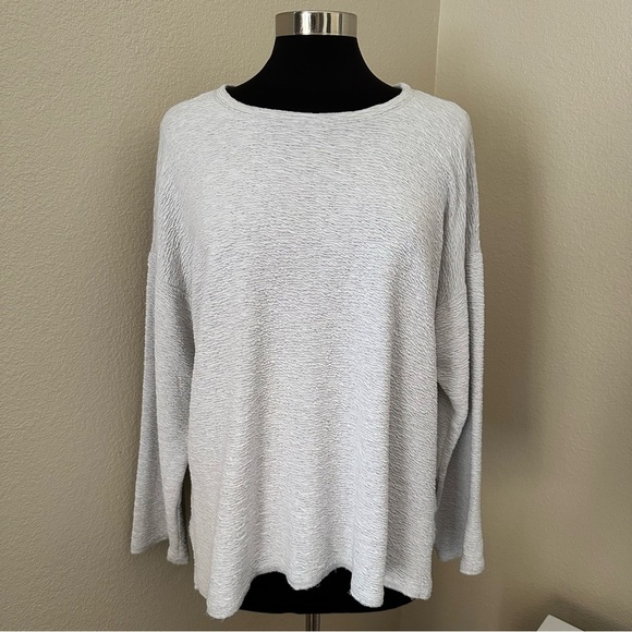 Eileen Fisher Long Sleeve Grey White Textured Lagenlook Pullover Top Size XL - Picture 1 of 11